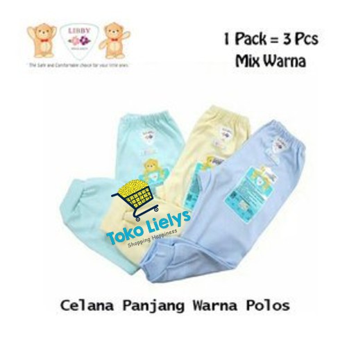 3 PCS LIBBY Celana Panjang Bayi  BUKA KAKI  POLOS