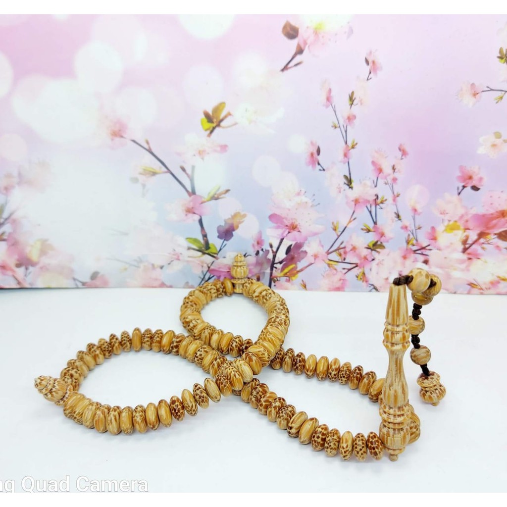 tasbih kayu liwung putih model butiran pipih