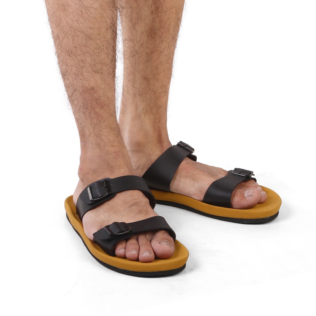 REV STORE - Sandal Slide Gesper Pria Brother Hitam - Sandal Flip Flop