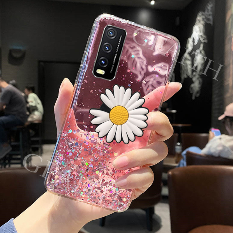 Ready Kesing Hp Vivo Y20 Y20i 2020 New Casing Cover Fashion Bling Glitter Star Transparent Case With Daisy Folding Stand Holder Softcase Kasing Ponsel Vivoy20 Vivoy20i Shopee Indonesia