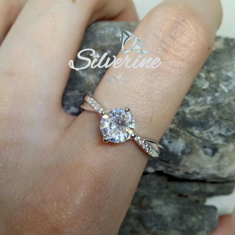 CINCIN BATU KRISTAL SILVER 925 PERAK 925 LAPIS EMAS PUTIH RHODIUM