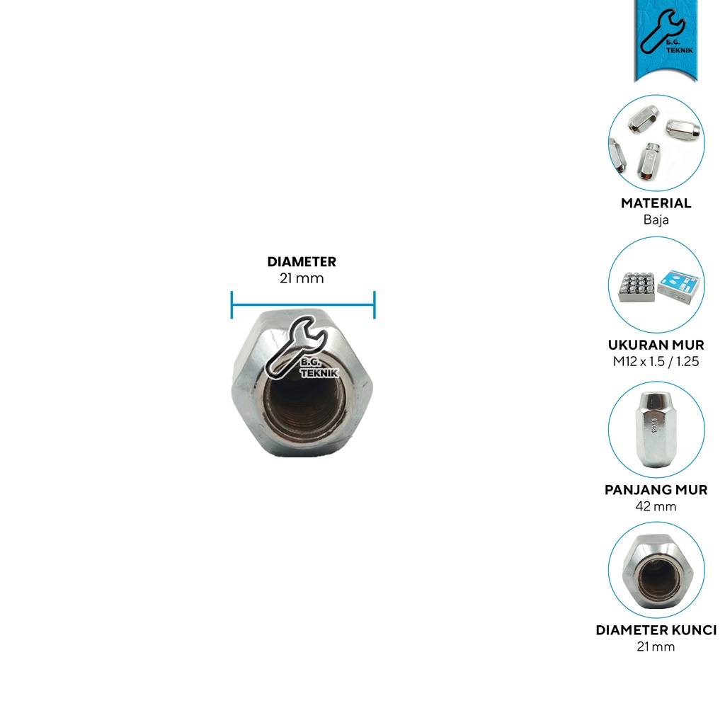 [SATUAN] Mur Roda Racing Panjang Fujita Long M12x1.5/1.25 Kunci 21