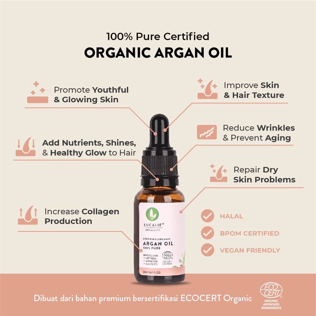 Eucalie Certified Organic 100 % Argan Oil