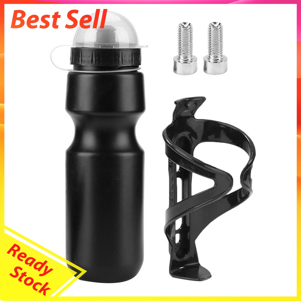 650ml Mountain Bike Bicycle Water Bottle+Holder Cage Mount Screw (Black)