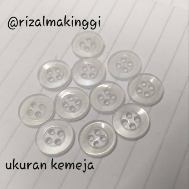 Kancing putih bening 12 pcs ukuran 10mm