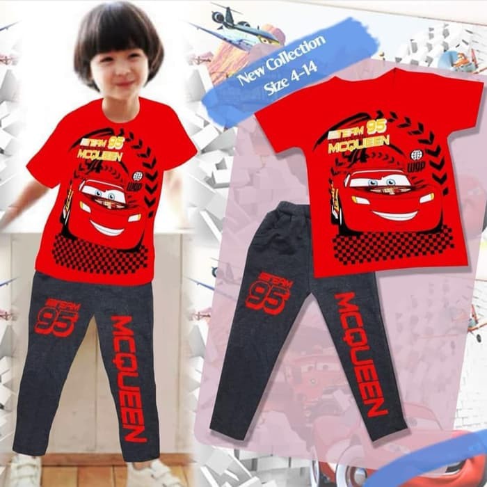 Baju Setelan Anak Cowok LK Cars McQueen Merah