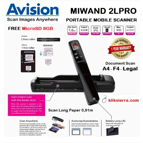 AVISION Miwand 2LPro Mobile Scanner Portable 2L Pro Free microSD 8GB