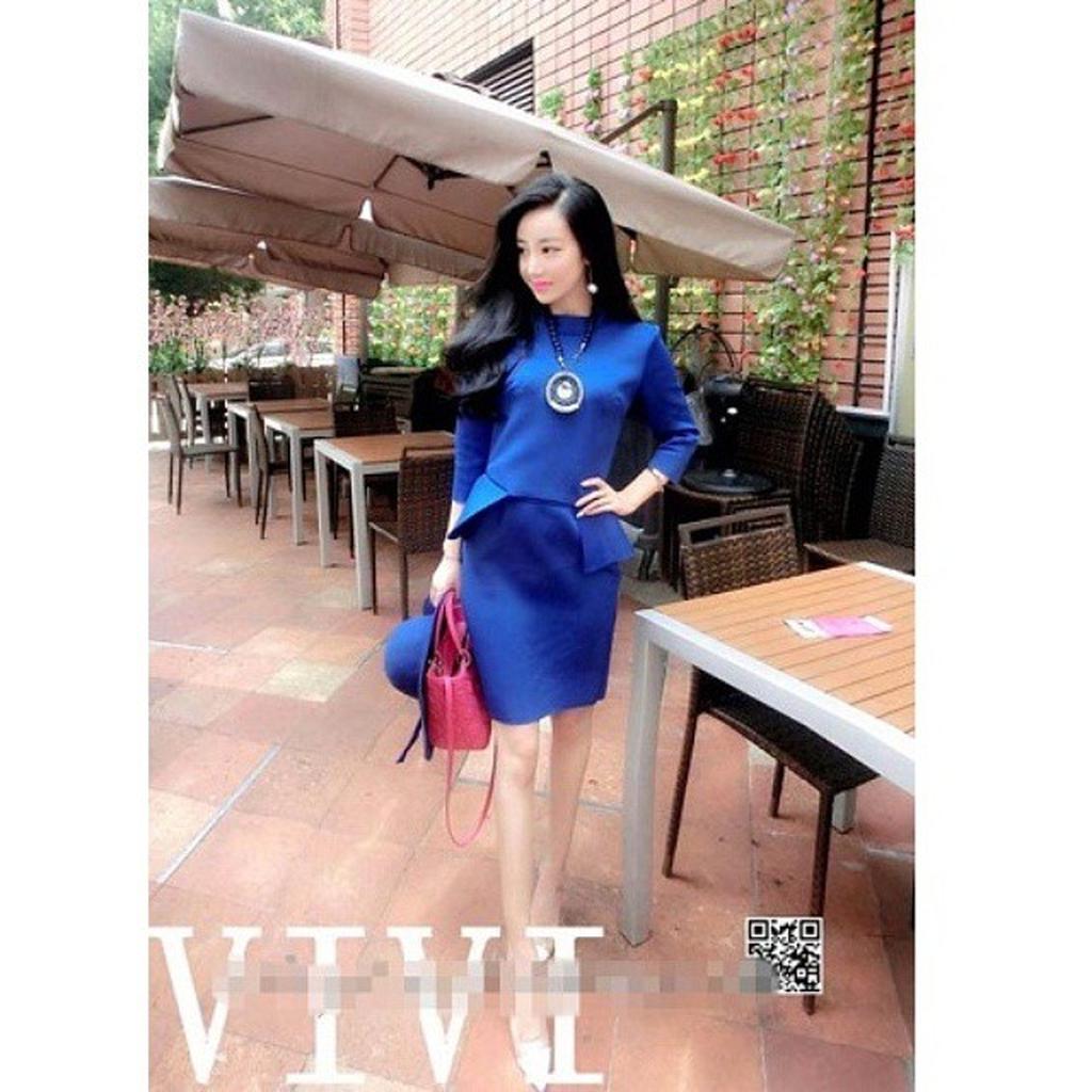 DISKON set 2in1 dress blue peplum biru elektrik blus + rok 876 IMPoRT