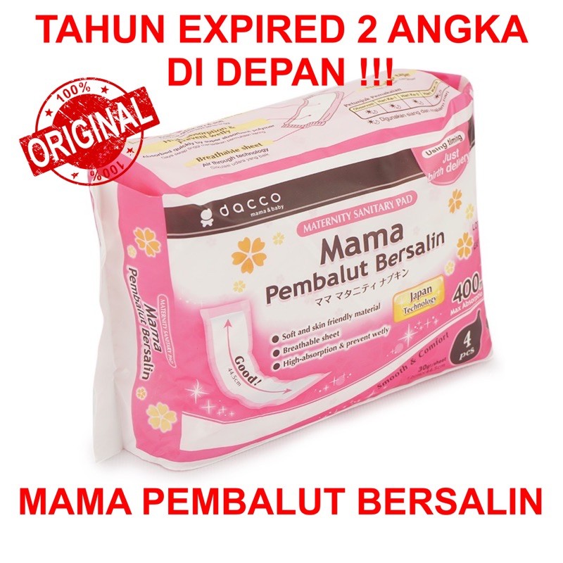 Dacco MAMA PEMBALUT Bersalin / Nifas / Melahirkan isi 4 pcs Pad Teknologi Jepang 44,5 cm EXP 2025