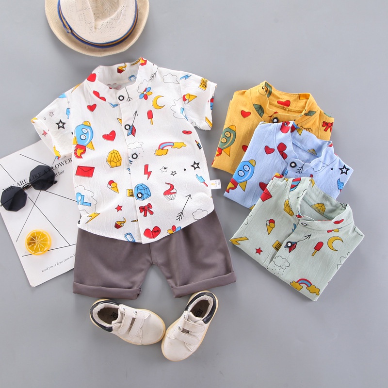 DinoDino SETELAN BAJU KEMEJA IMPORT ANAK LAKI-LAKI COLOR DOODLE ROKET BULAN HATI BINTANG SET PAKAIAN