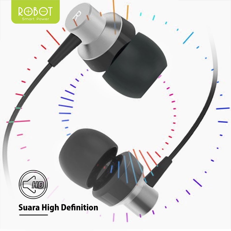 Headset Robot RE240 Wired Headset Wired Earphone Bass Android iPhone Original - Garansi 1 Tahun