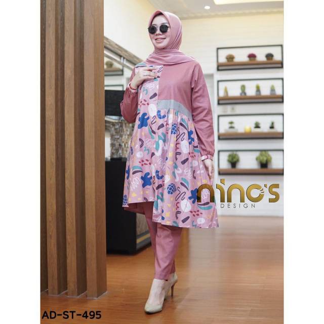 PAKAIAN WANITA TUNIK STYLE KEKINIAN BARU / Setelan AD ST 495 ori Ninos Design
