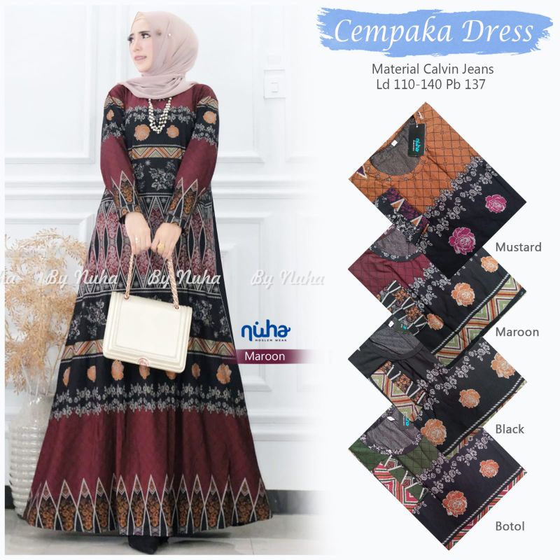 Gamis batik calvin jeans jumbo cempaka dress maxy LD 110 Bahan calvin jeans super melar