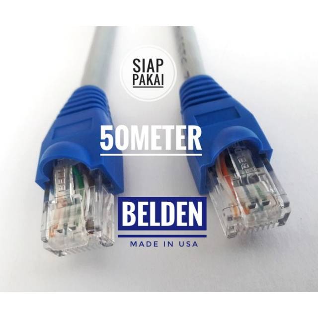 Belden Kabel Lan 50 meter UTP Cat6 siap pakai sudah dicrimping rj45 Belden 7814A Abu abu