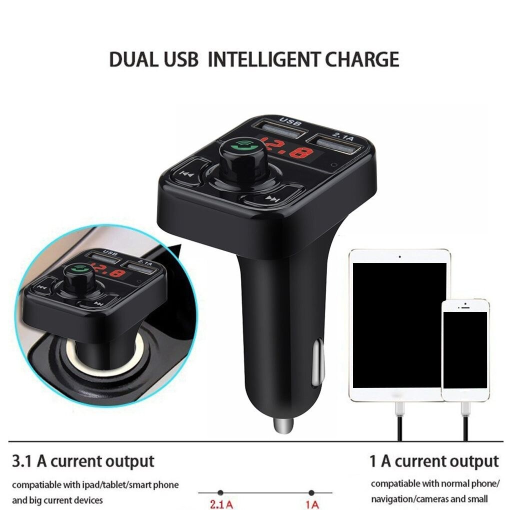 Bluetooth Audio Receiver FM Transmitter Handsfree with USB Car Charger - E0293 - Black