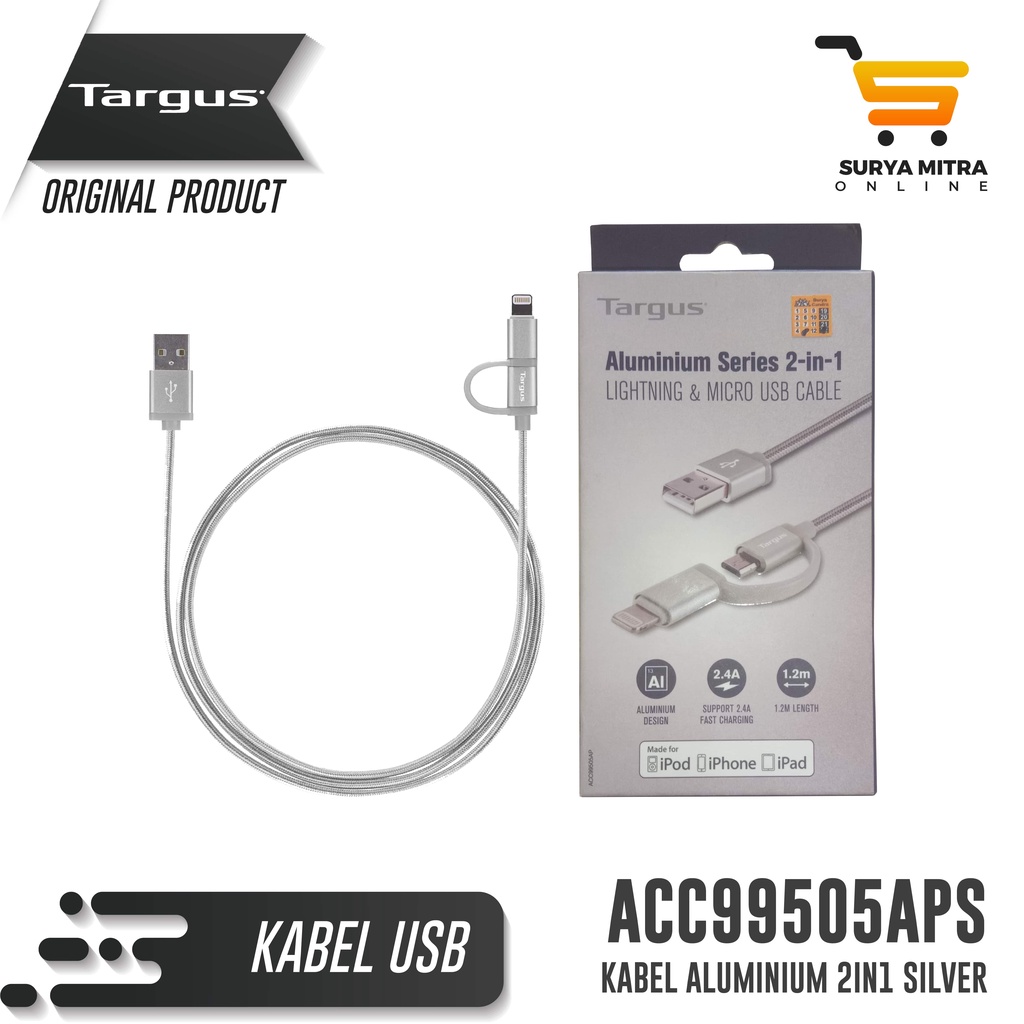 Kabel Data Targus ACC99505 2in1 USB A to Lightning &amp; Micro USB Silver