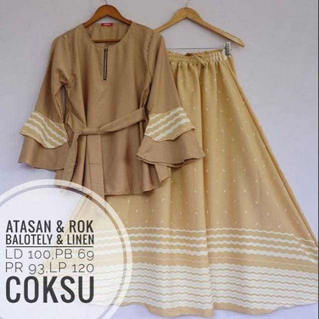 Set atasan dan rok coklat susu