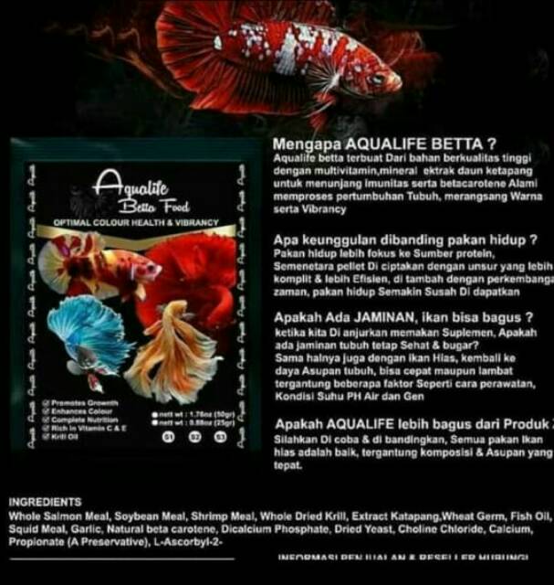 Pelet Ikan Cupang Aqualife Betta Food S2 Premium