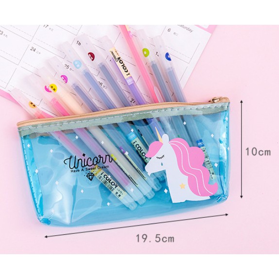 Tempat Pensil TRANSPARAN UNICORN / Tempat Alat Tulis Unicorn TRANSPARAN / Tepak Pensil Karakter Lucu