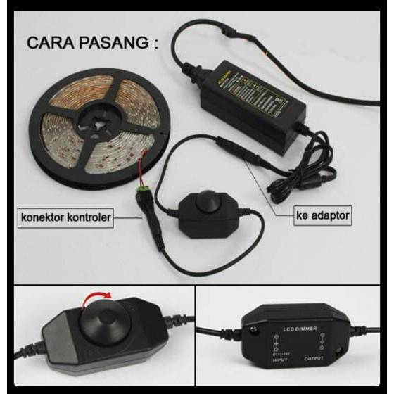 Dimmer Hitam DC Adjustable 12-24V 2A Single Colour LED Strip DC