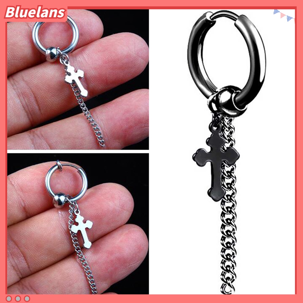 Bluelans 1Pc Hoop Earring Cool Unisex Stainless steel Long Chain Ear Clip