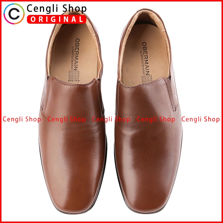 SEPATU OBERMAIN PRIA ORIGINAL PANTOFEL FORMAL KULIT ASLI COKLAT OM02