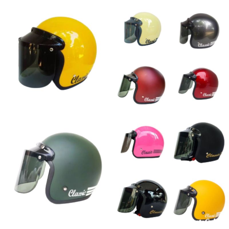 COD HELM BOGO DEWASA CLASIC GARIS  DEWASA POLOS GARIS KACA FLAT DATAR DAN KACA CEMBUNG-2