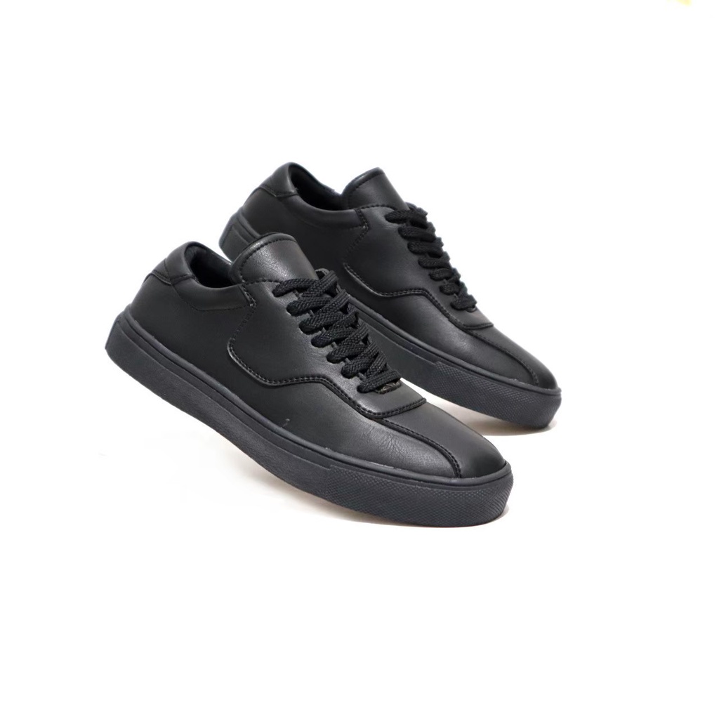 Sepatu Casual Pria Sneakers Hitam Kasual Kulit Pu Kekinian Kerja Kuliah Kantor Fashion Shoes Terbaru MR Pablo