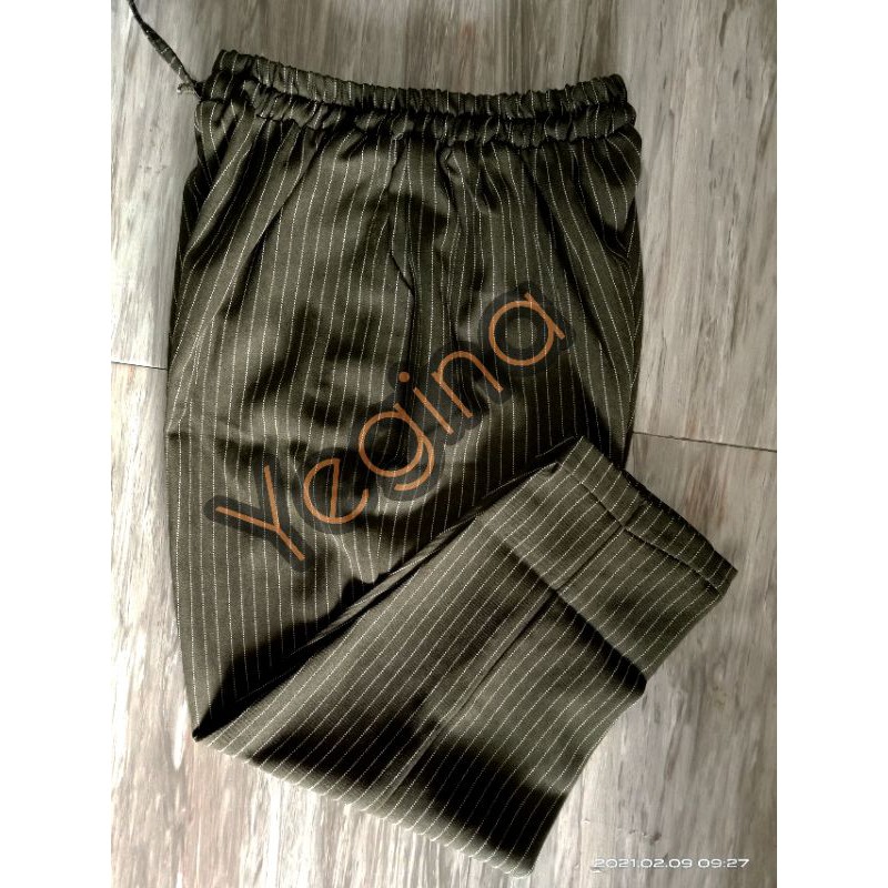 CELANA BAHAN JUMBO &amp; EXTRA JUMBO motif salur garis celana baggy wanita jumbo celana kerja impor