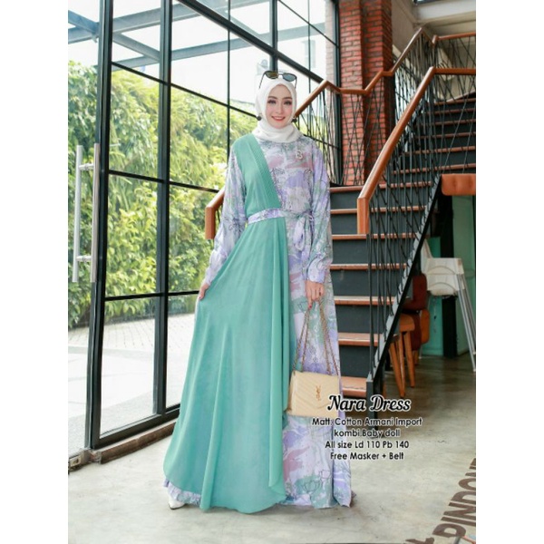 New Nara Dress Free Masker/Dress Pesta/Gamis Keinian/Gaun/Muslimah/