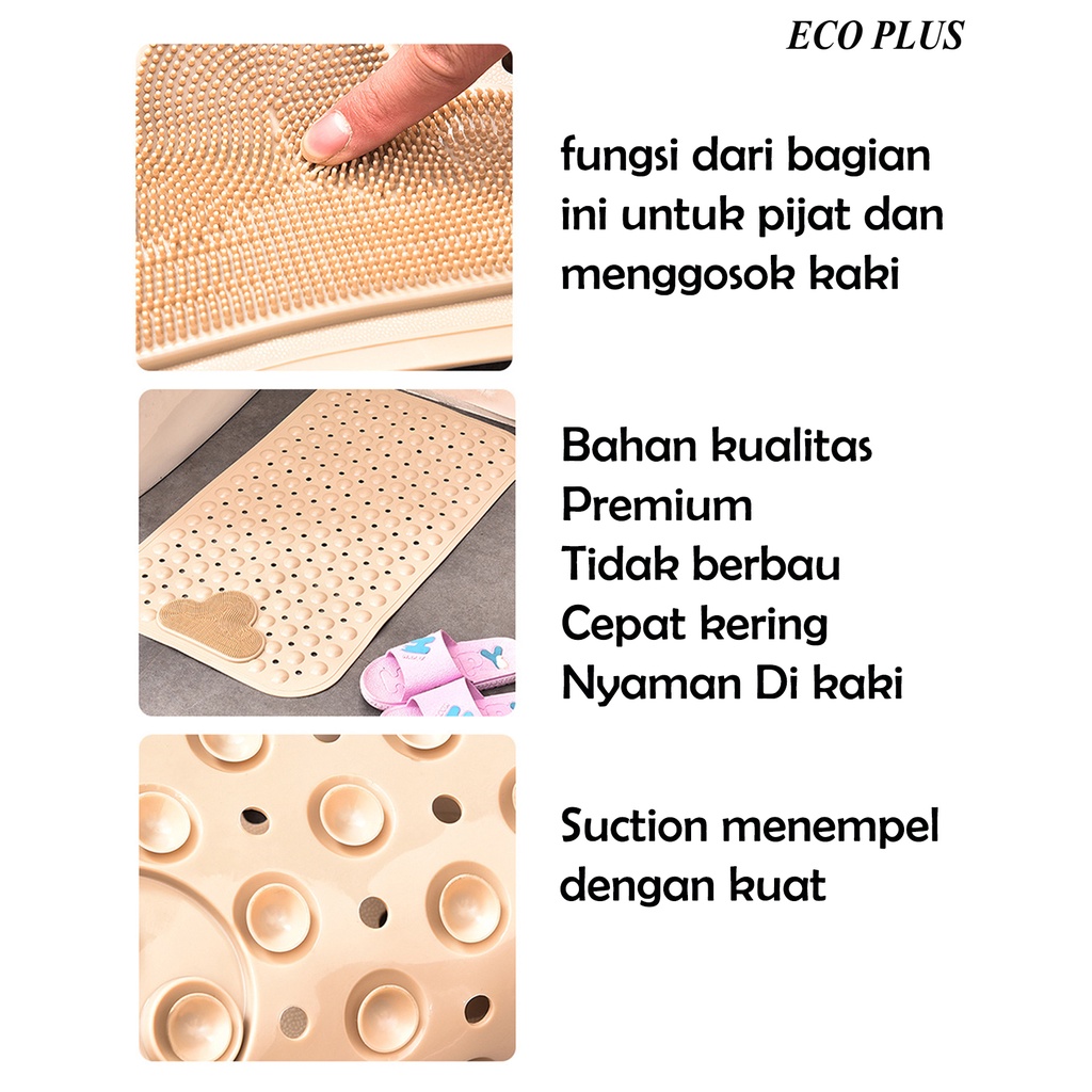 Bathroom Mat PVC Keset Kamar Mandi Anti Slip Persegi Panjang Gosok Kaki With Suction Cup