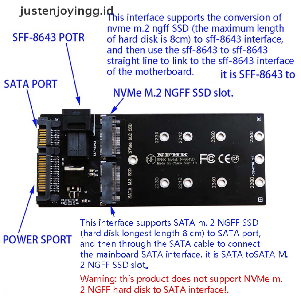 Adapter SFF-8643 Ke NVMe M.2 NGFF SSD 22Pin SATA M.2 Untuk Mainboard