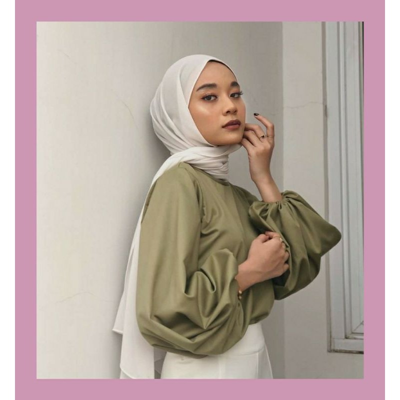 CEKIDOTDOOT| LUNE BLOUSE | ATASAN WANITA | BAJU BALON | MUSLIMAH | TANGAN BALON| PUTIH |