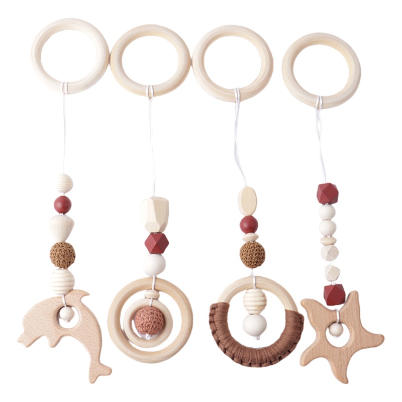 Mary 4pcs / Set Gelang Teether Rattle Bahan Kayu Beech Alami Untuk Bayi