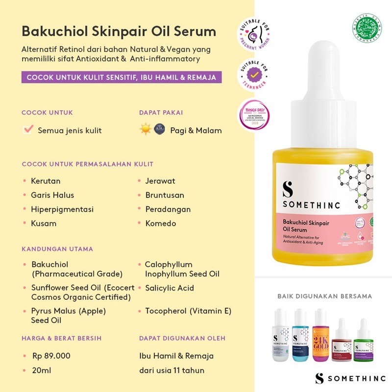 SOMETHINC Bakuchiol Skinpair Oil Serum 20ml (Anti Aging Serum Jerawat,Penghilang Bekas Jerawat)