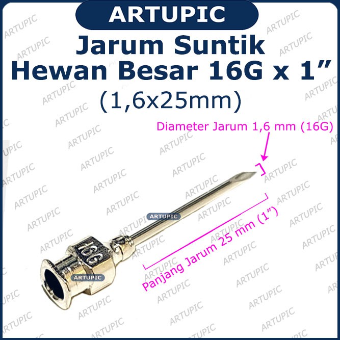 Jarum Suntik Hewan Besar 16G x 1 inch Vaksin Ternak Sapi Babi Vet Needle Stainless Steel