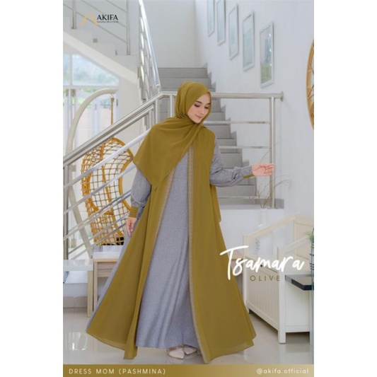 TSAMARA AKIFA || Set Gamis + Pashmina Olive
