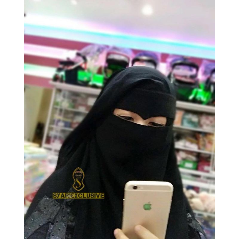 CADAR LONG EAGLE EYES NIQAB YAMAN ELANG SIFFON SILKY JETBLACK MURAH