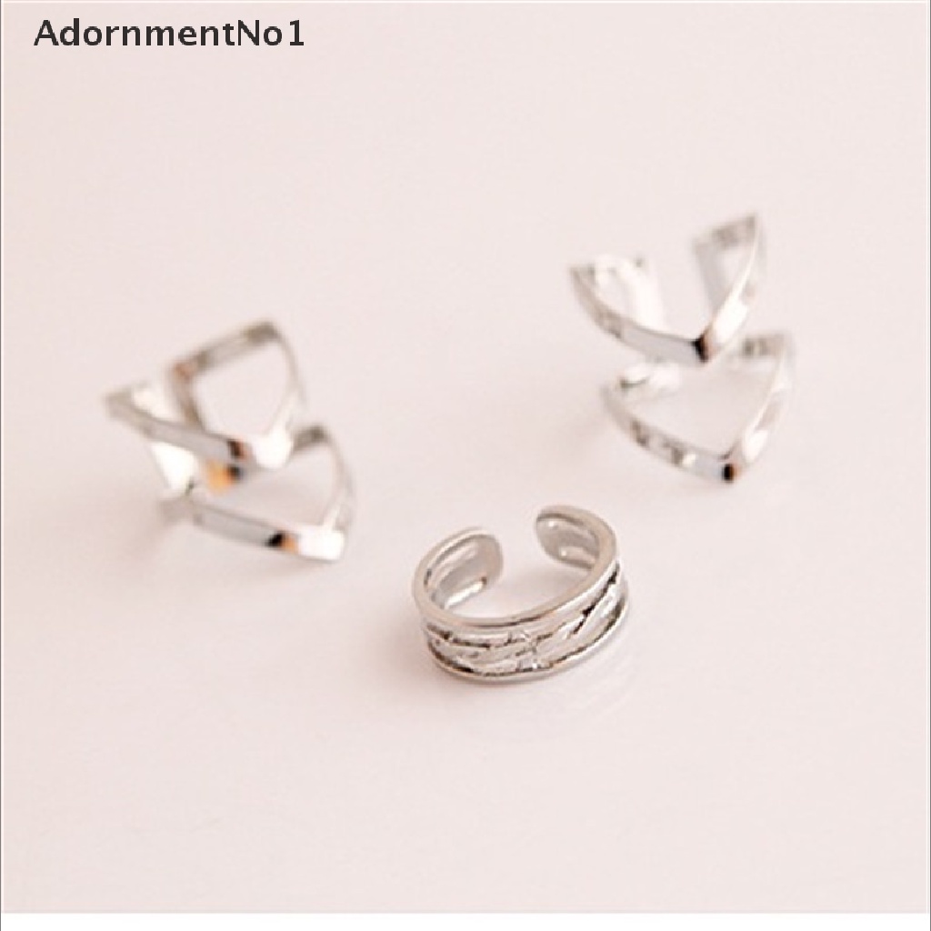 (AdornmentNo1) 3pcs / set Cincin Terbuka Fashion Gaya Punk Motif Geometri + Hollow Untuk Perhiasan Wanita / Hadiah