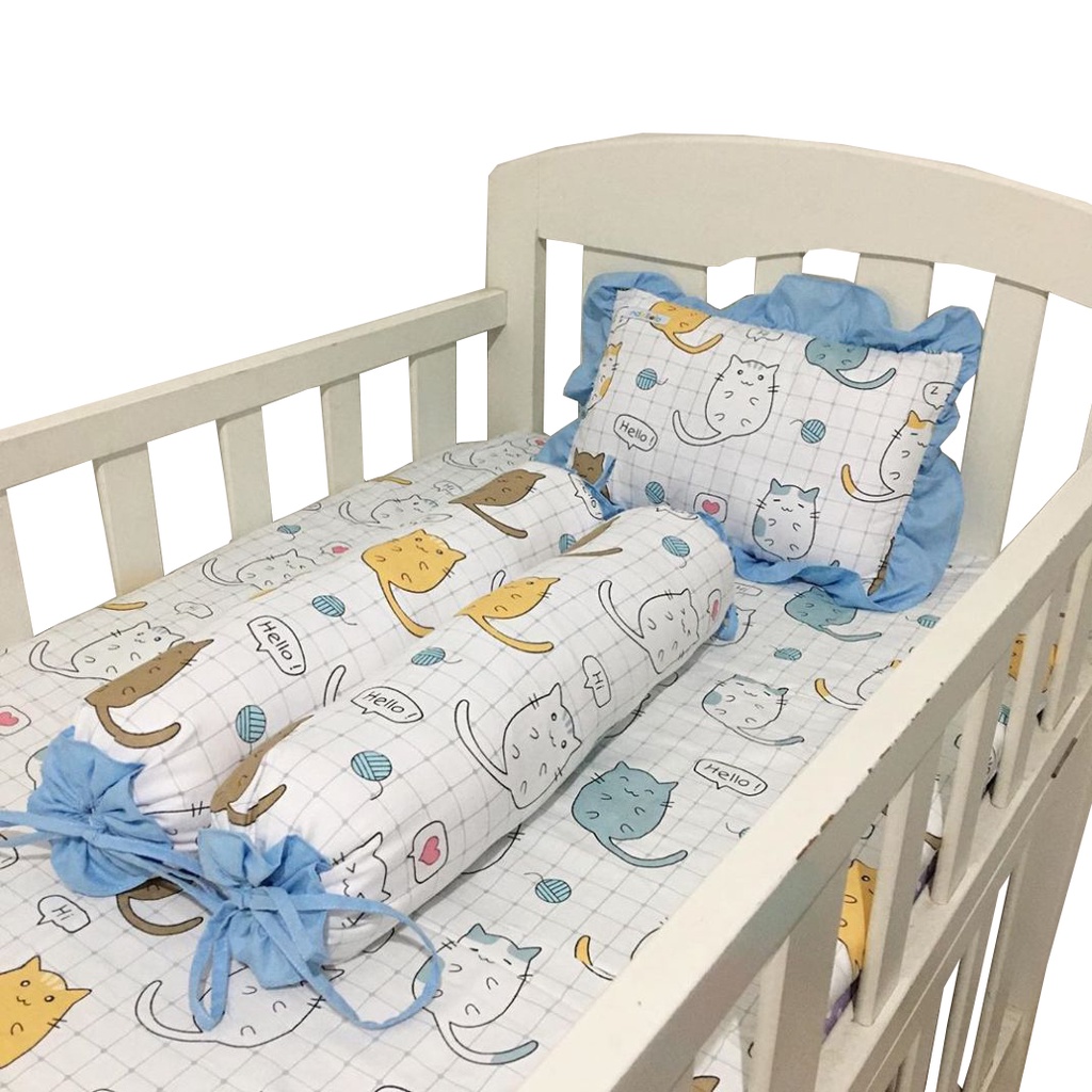 SPREI BAYI Murah Polos Karakter Kain Lembut Baby Ukuran 120 x 70 Set Sarung Bantal dan Guling Bisa Custom Dengan Karet di Tiap Sudut Untuk Persiapan Bayi Baru Lahir Newborn Merek Ndollolo