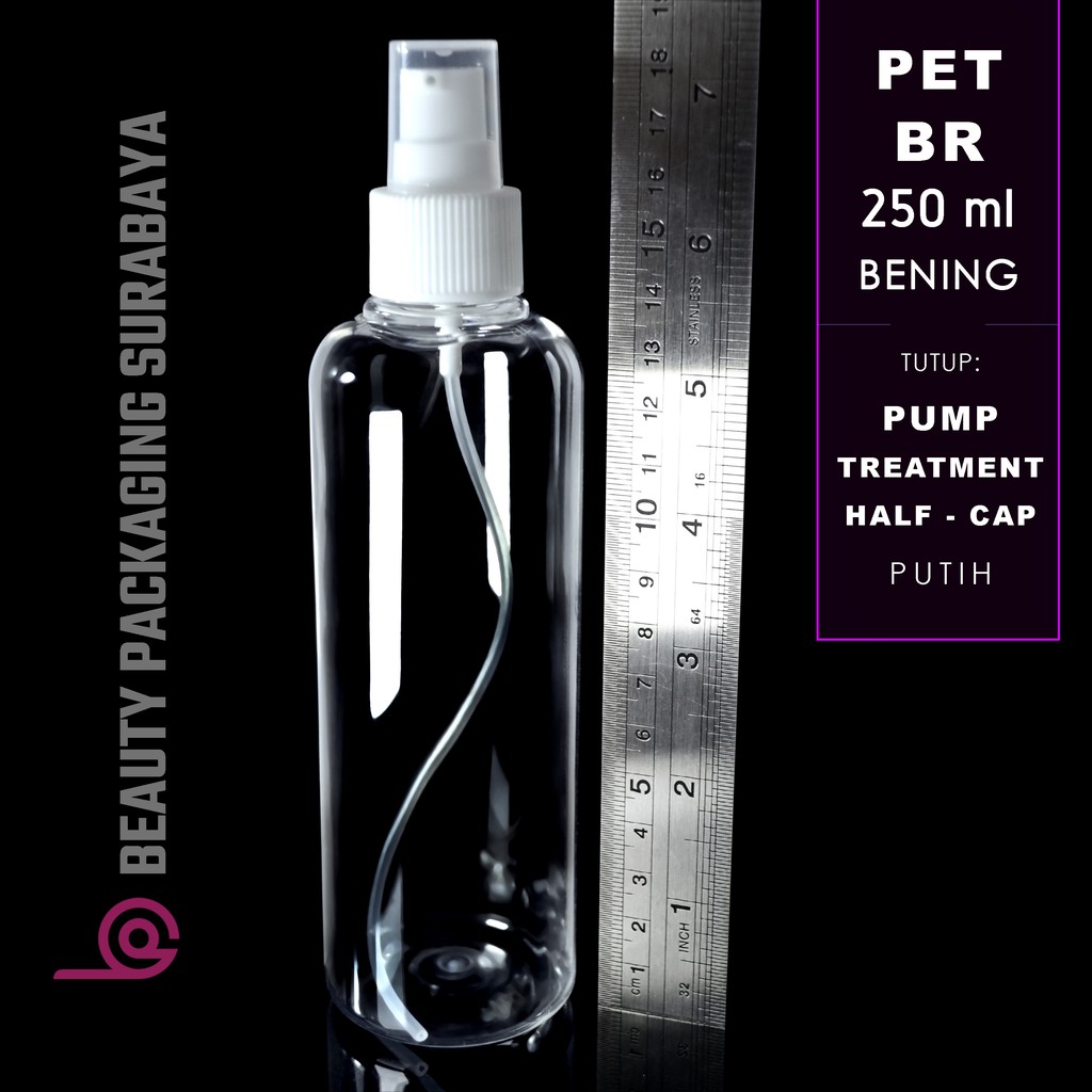 Botol Plastik PET 250ml BR Bening Tutup Pump Treatment HC Putih