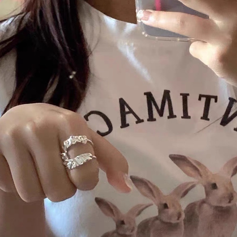 Cincin Model Terbuka Bentuk U Desain Hollow Gaya Hip Hop Untuk Wanita