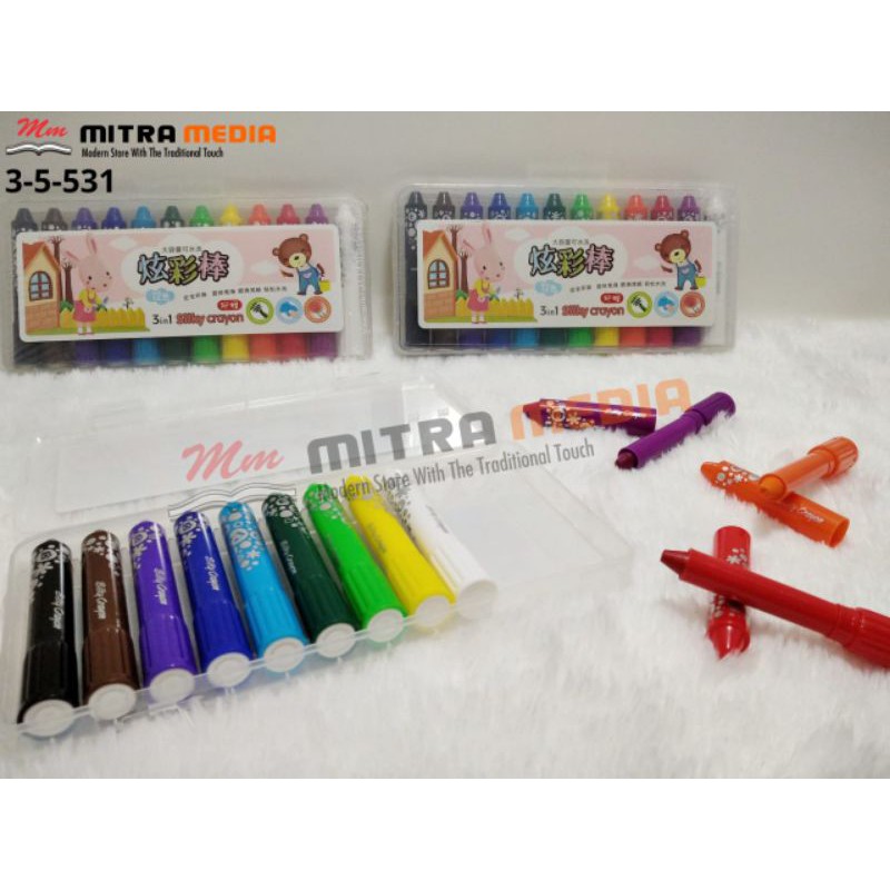 

CRAYON PUTAR / WATER COLOUR / PASTEL SILKY 12 WARNA 3 IN 1 MURAH