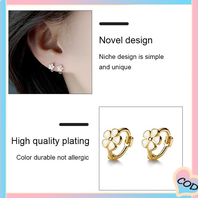 COD❤️ S925 Silver Retro Daisy Earrings Anting Hoop Sederhana Desain Niche Gesper Telinga-A.one