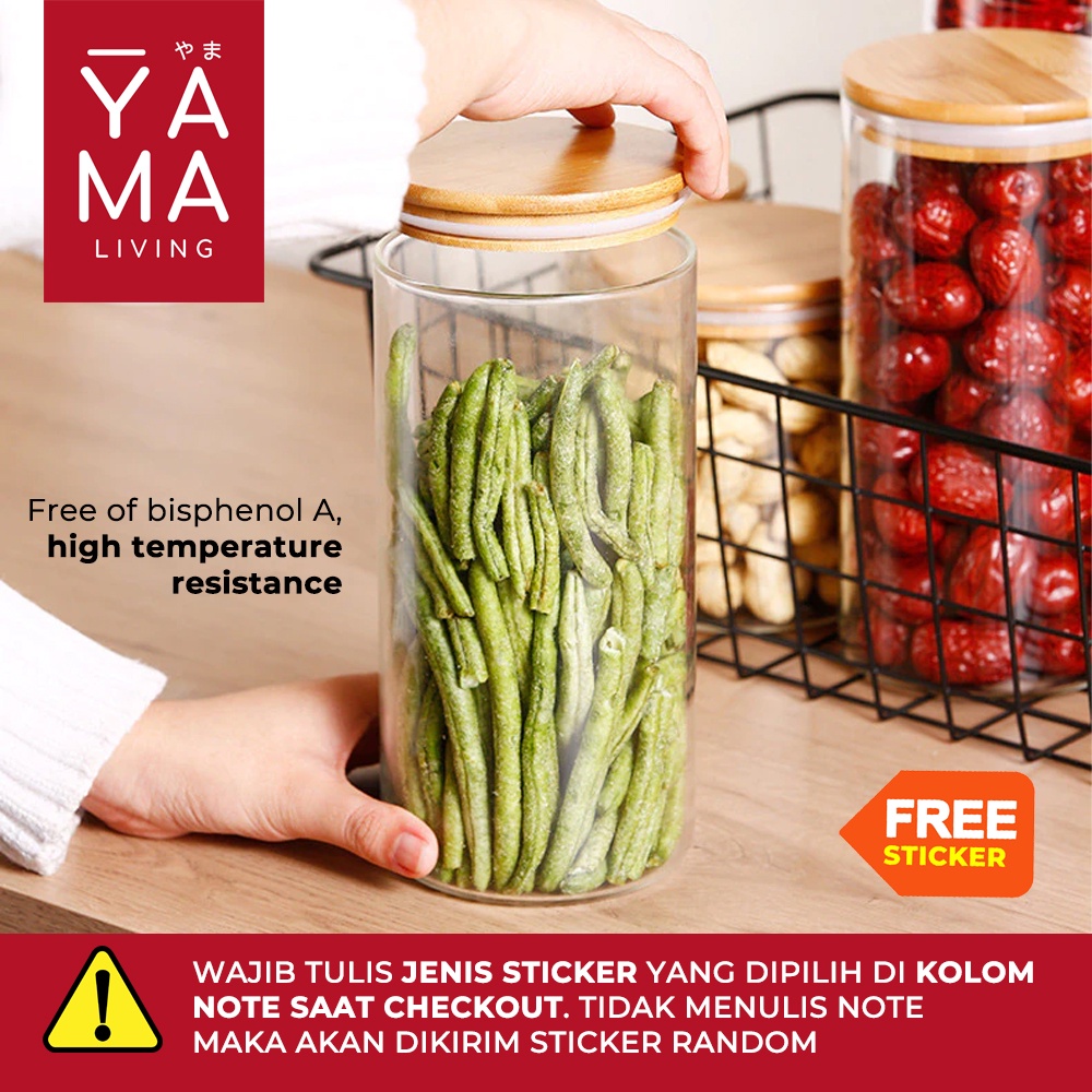 YAMA DASHI Glass Bamboo Jar Toples Pasta Spaghetti Kedap Udara Kaca Tempat Bumbu Dapur 2000 1300 ml