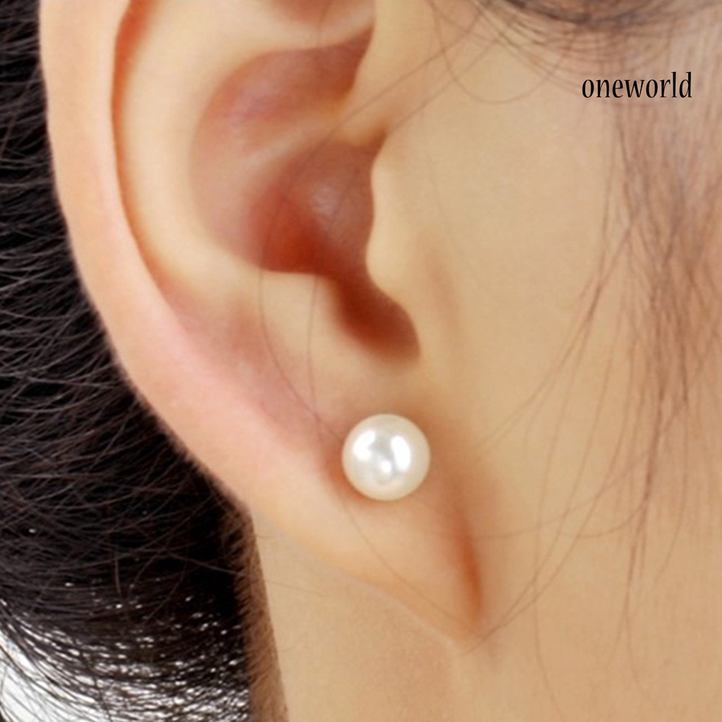 OW@ Earrings Simple Easy Matching Women Round Faux Pearl Ear Studs for Wedding