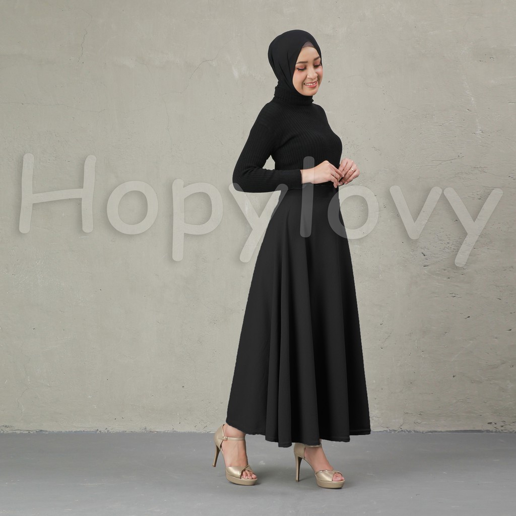 HOPYLOVY Rok Wanita Waffle Maxi Skirt Model Mayung