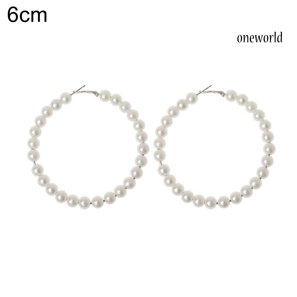 OW@ Elegant Lady Faux Pearl Big Circle Dangle Hoop Earrings Statement Jewelry Gift