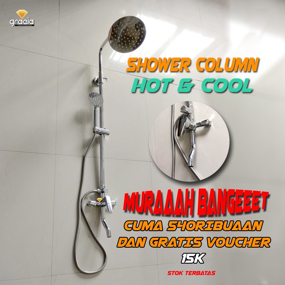 Shower Set Panas Dingin Kamar Mandi Stainless Bulat / Shower Column Tiang Set