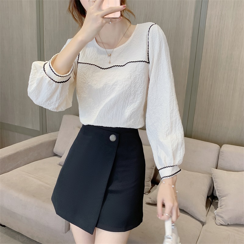 2022 Fashion Chiffon Blouse Korean Style Putih Hitam Lengan Pendek Blus Wanita Kasual Work Atasan 2023